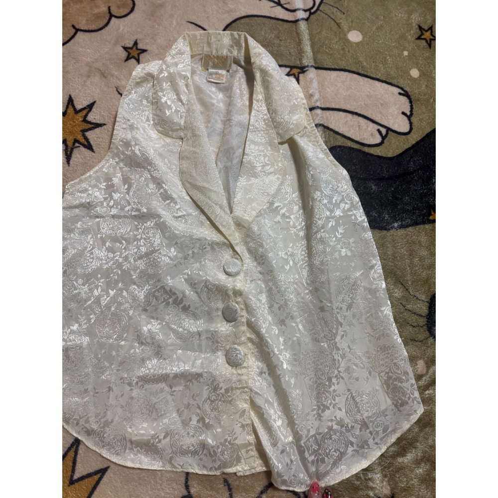 Kimberly Lane Vintage Ivory Damask Vest and Shorts Pajama‎ Set Small S